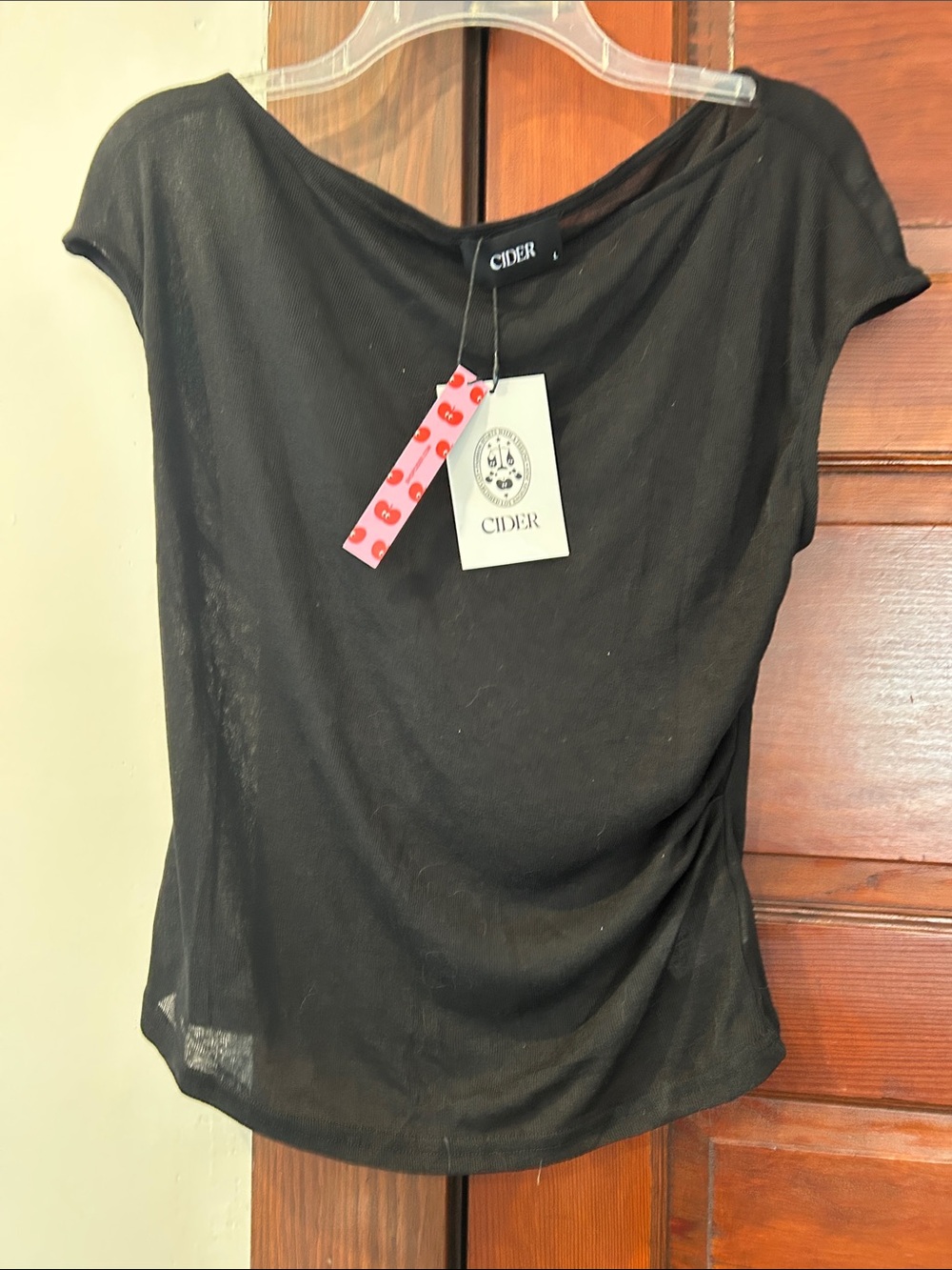 Cider Black Short Sleeve Scoop Neck Top Sheer NWT